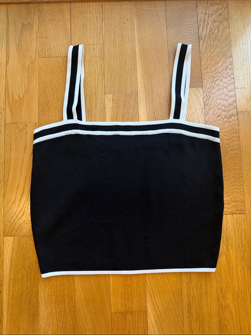Black & White Striped Trim Square Neck Crop Top